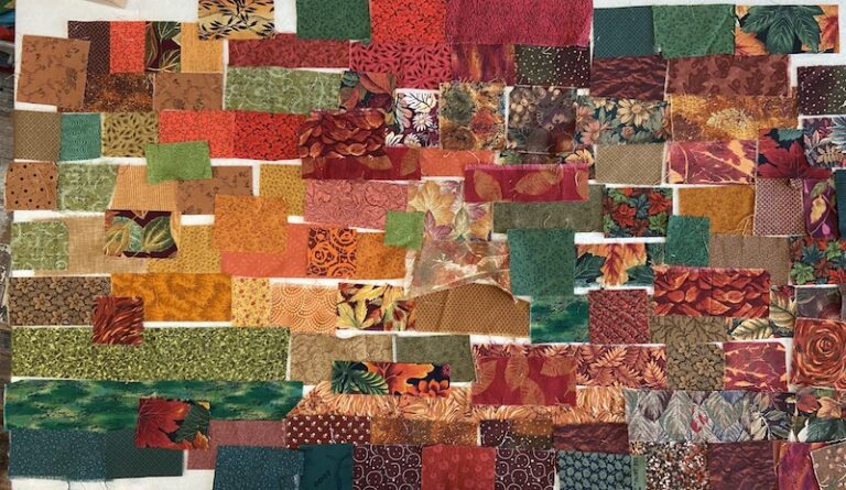 rectangle shaped fabric pieces in a grid forming a color wash of autumn color