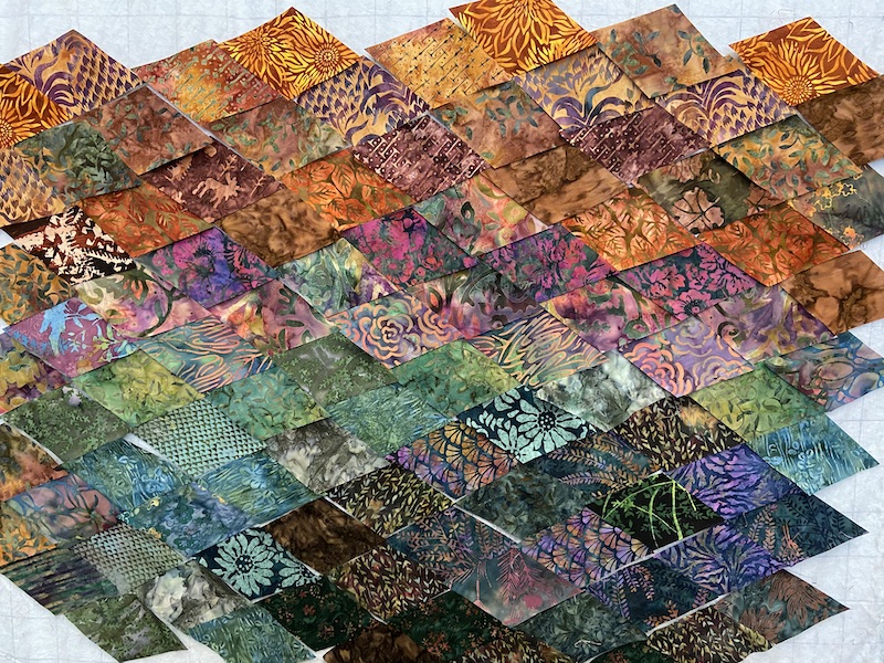 color grid of diamond shaped batik fabrics