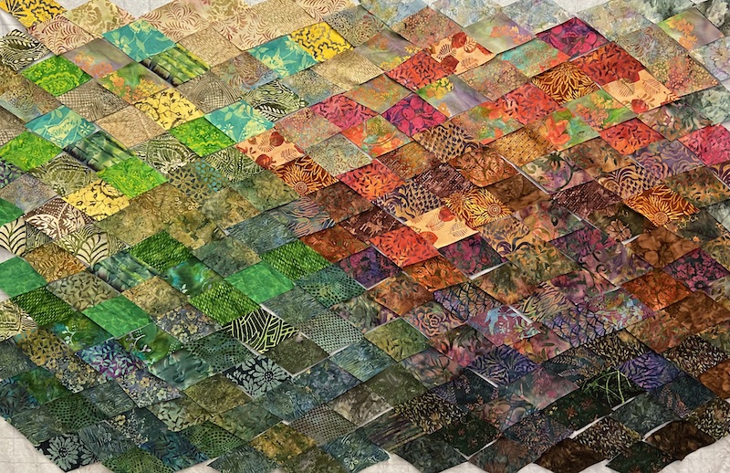 color grid of diamond shaped batik fabrics