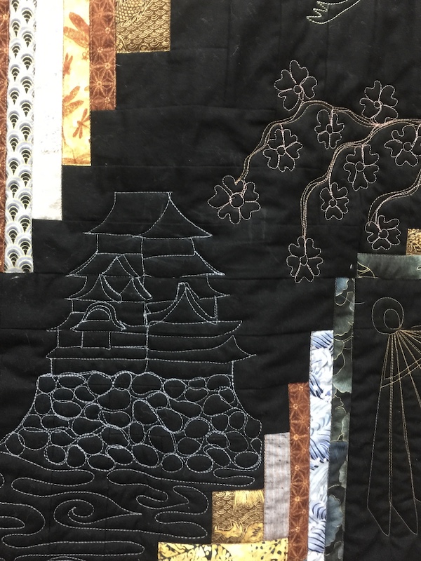 Detail of Quilt by Valerie Daniels Rossi with Japanese fabrics and quilting motifs