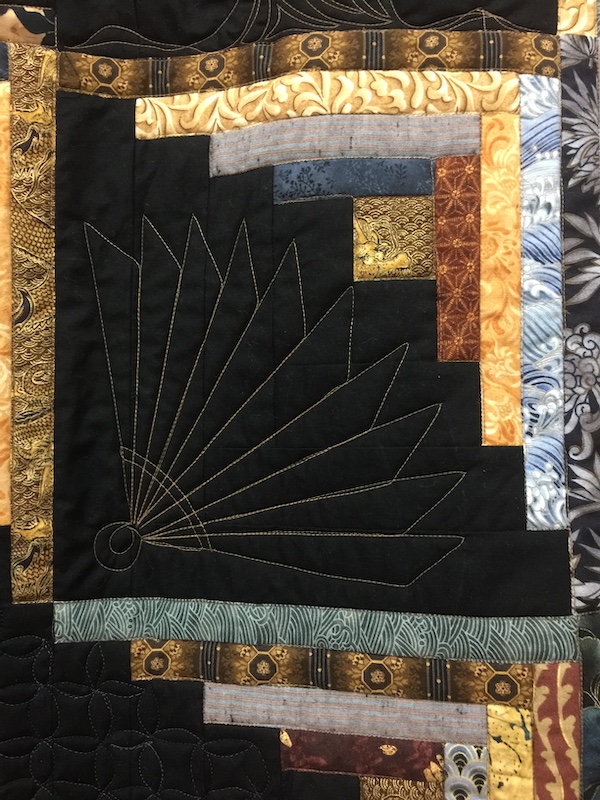 Detail of Quilt by Valerie Daniels Rossi with Japanese fabrics and quilting motifs