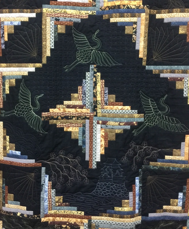 Detail of Quilt by Valerie Daniels Rossi with Japanese fabrics and quilting motifs